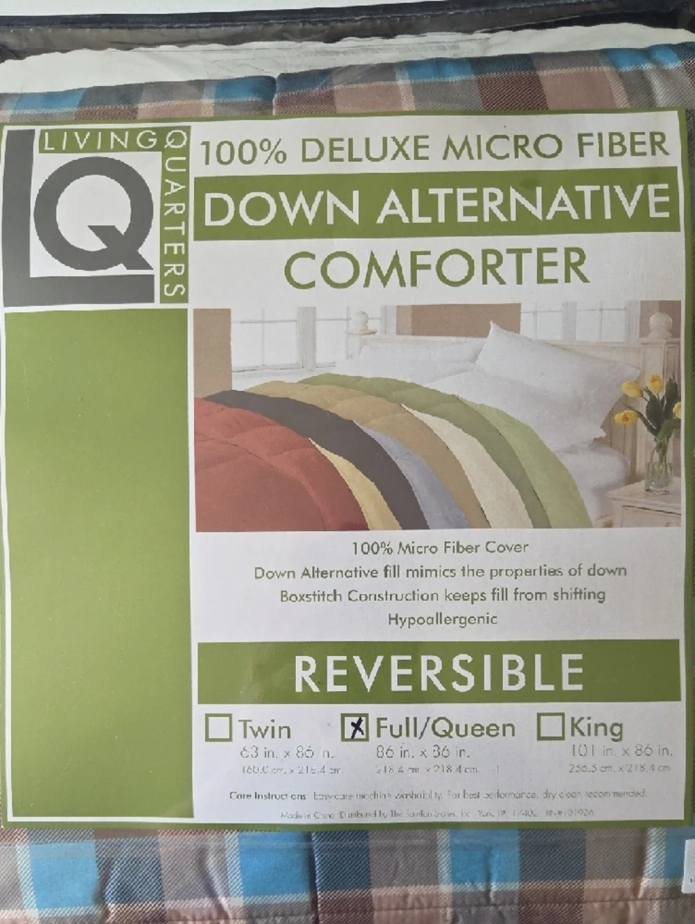 Reversible Down Alternative Comforter - Full/Queen - Plaid Brown/Blue *NWT*